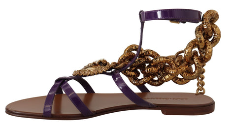 Dolce & Gabbana Purple Leather Devotion Flats Sandals Shoes Dolce & Gabbana