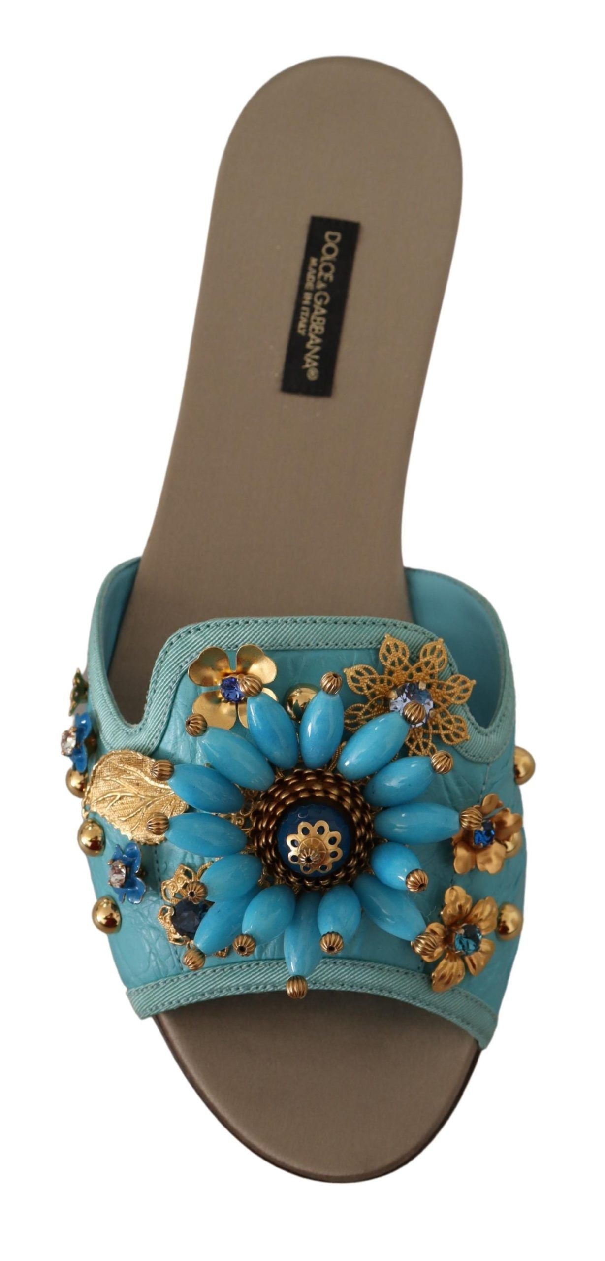 Dolce & Gabbana Blue Crystal Exotic Leather Blue Crystal Sandals Dolce & Gabbana