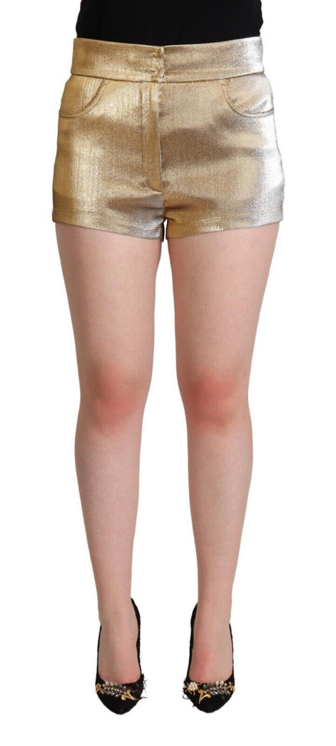 Dolce & Gabbana Metallic Gold Cotton Mid Waist Hot Pants Shorts Dolce & Gabbana