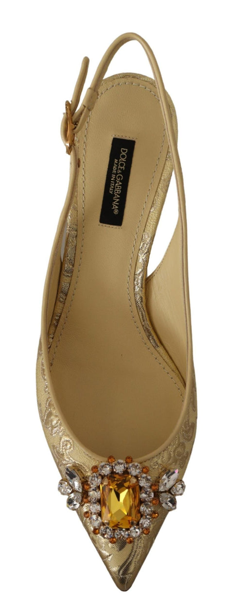 Dolce & Gabbana Gold Crystal Slingbacks Pumps Heels Shoes Dolce & Gabbana