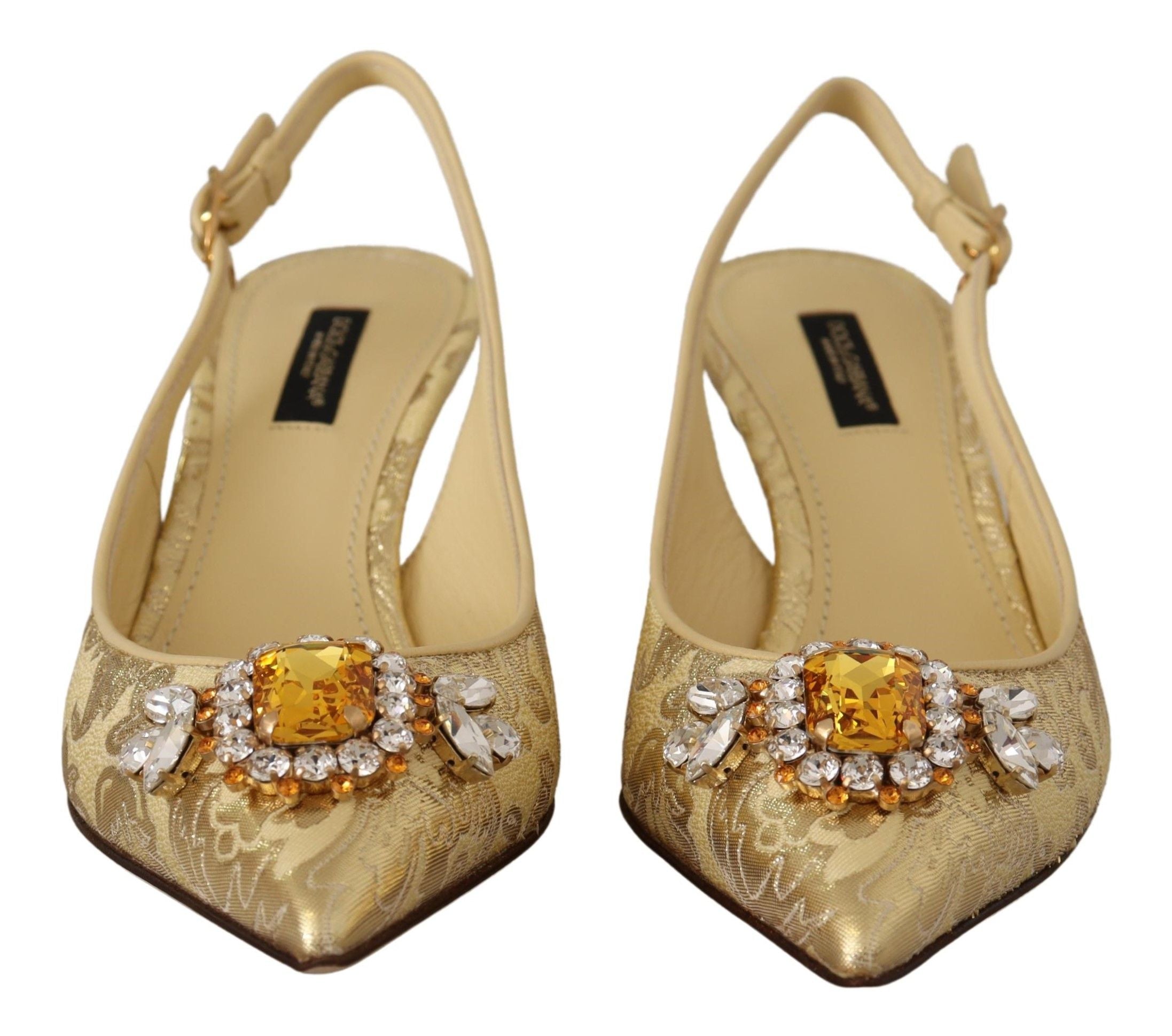 Dolce & Gabbana Gold Crystal Slingbacks Pumps Heels Shoes Dolce & Gabbana
