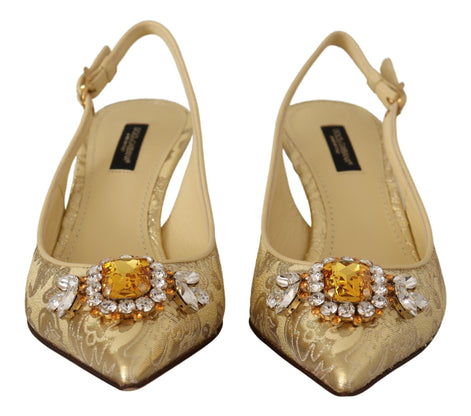 Dolce & Gabbana Gold Crystal Slingbacks Pumps Heels Shoes Dolce & Gabbana