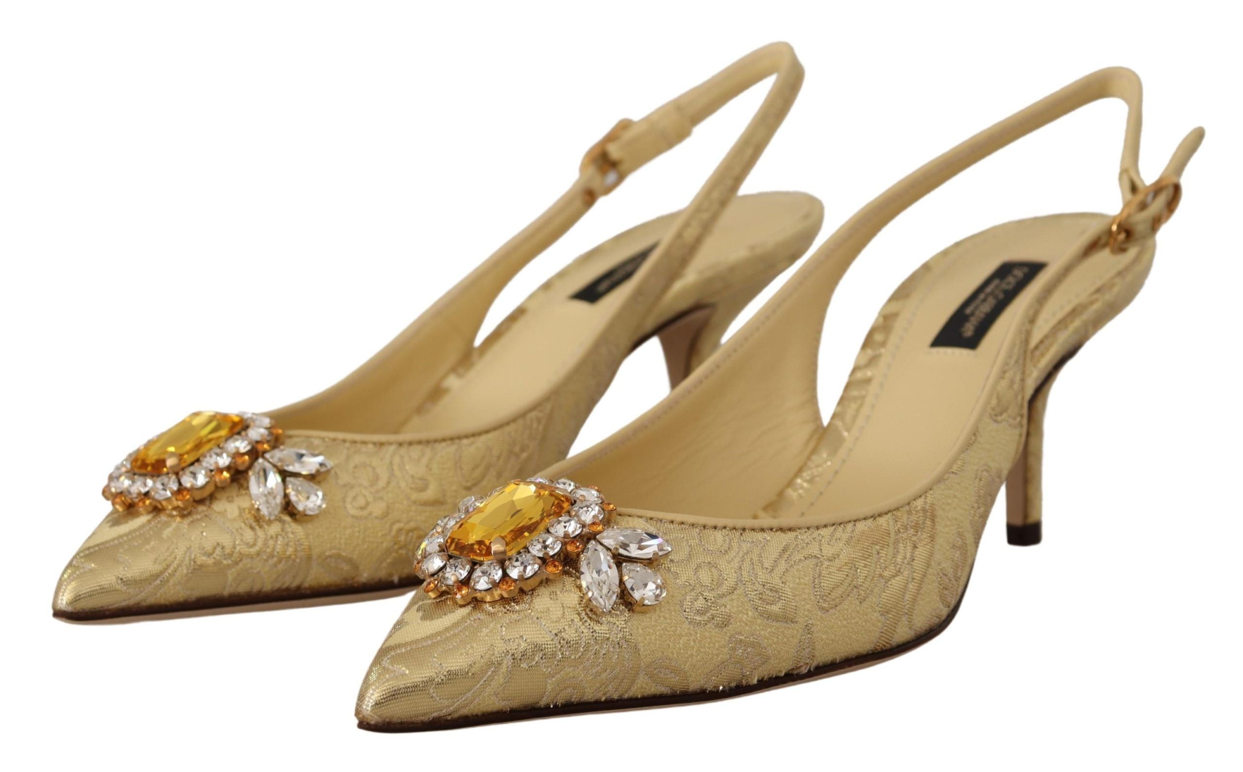 Dolce & Gabbana Gold Crystal Slingbacks Pumps Heels Shoes Dolce & Gabbana