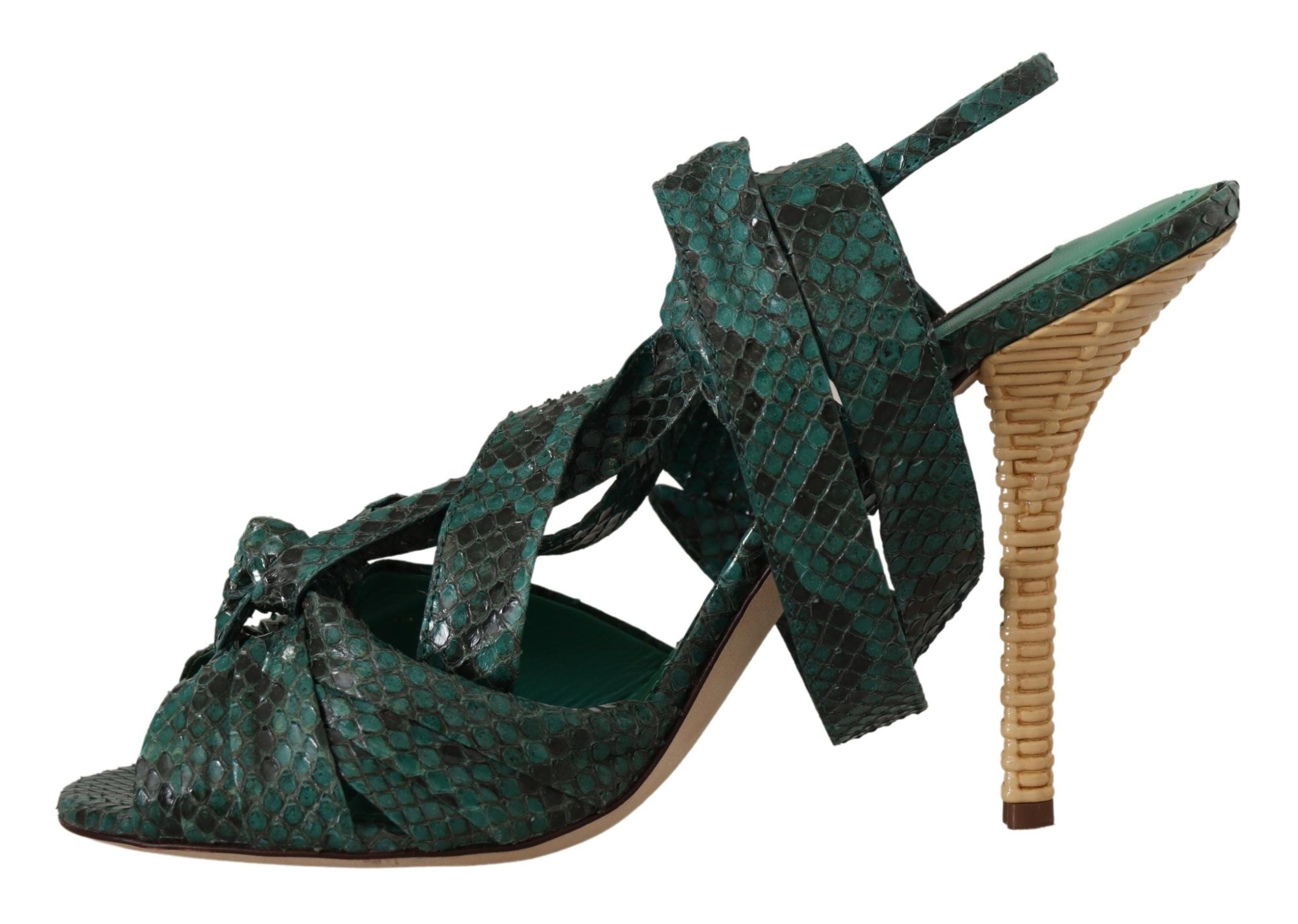 Dolce & Gabbana Green Python Strap Sandals Heels Shoes Dolce & Gabbana