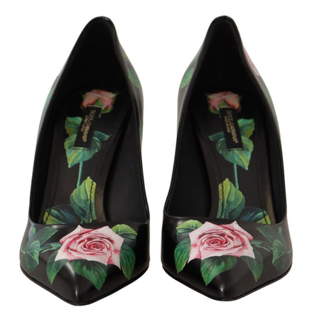 Dolce & Gabbana Black Leather Roses High Heels Pumps Shoes Dolce & Gabbana