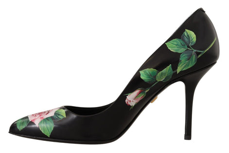 Dolce & Gabbana Black Leather Roses High Heels Pumps Shoes Dolce & Gabbana