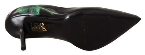 Dolce & Gabbana Black Leather Roses High Heels Pumps Shoes Dolce & Gabbana