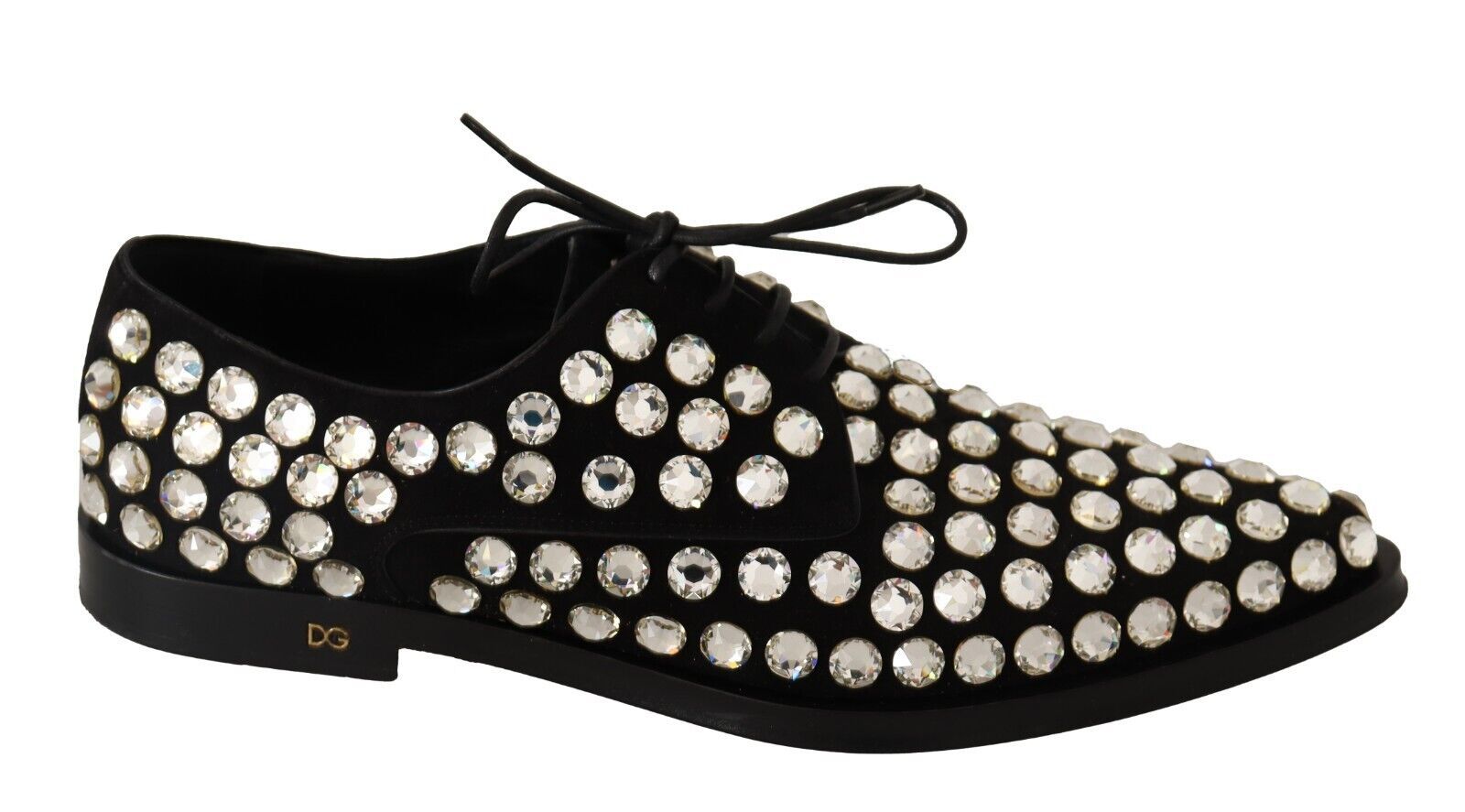 Dolce & Gabbana Black Leather Crystals Lace Up Formal Shoes Dolce & Gabbana