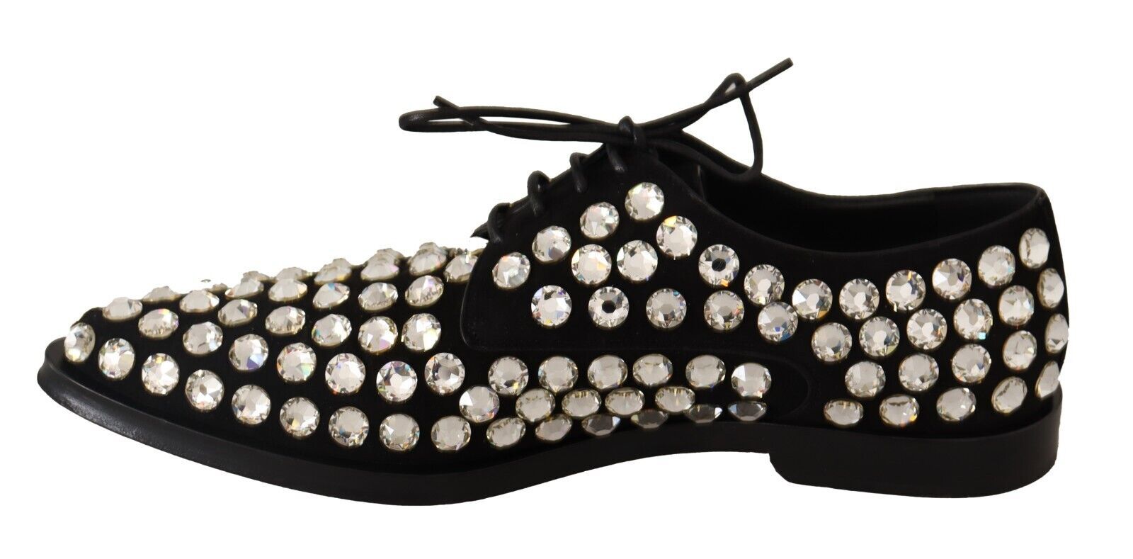 Dolce & Gabbana Black Leather Crystals Lace Up Formal Shoes Dolce & Gabbana