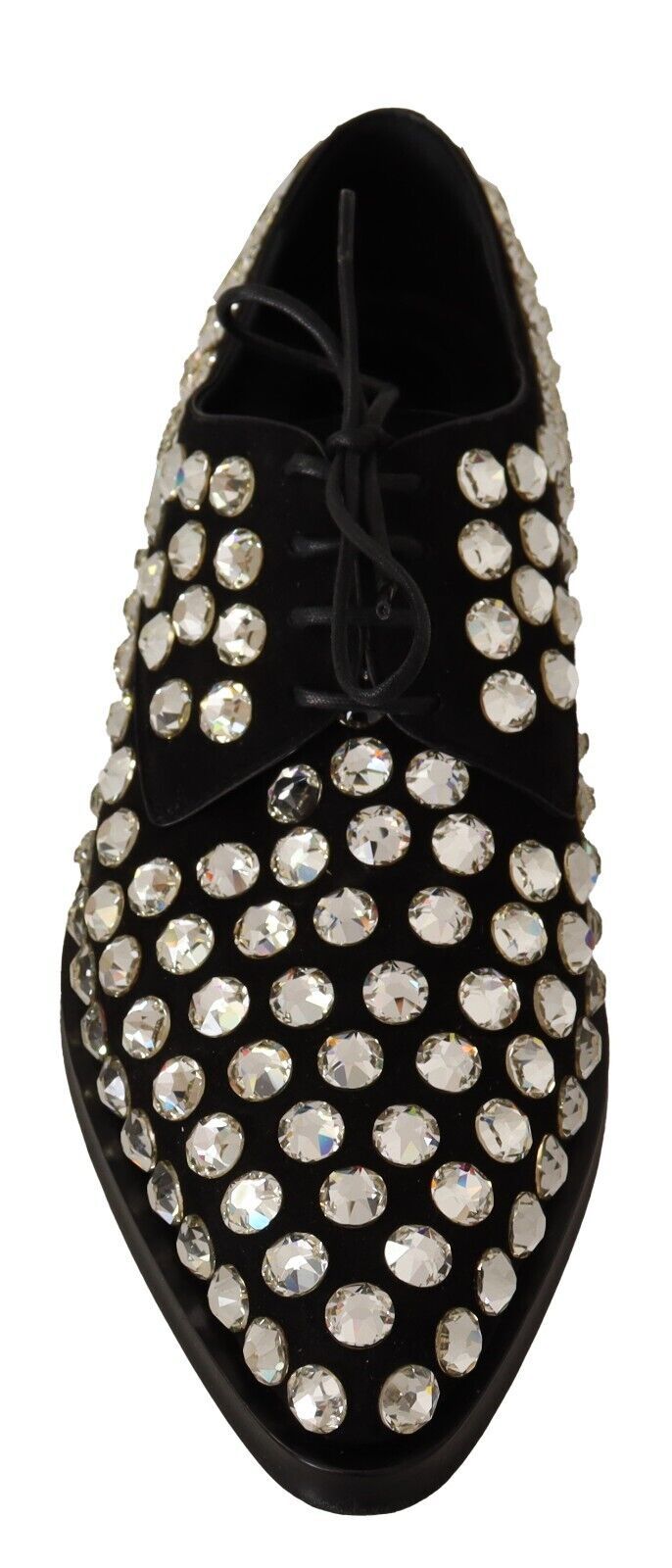 Dolce & Gabbana Black Leather Crystals Lace Up Formal Shoes Dolce & Gabbana