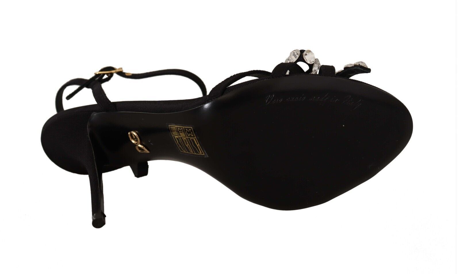 Dolce & Gabbana Black Crystals Ankle Strap Heels Sandals Shoes Dolce & Gabbana