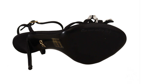 Dolce & Gabbana Black Crystals Ankle Strap Heels Sandals Shoes Dolce & Gabbana