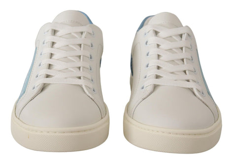 Dolce & Gabbana White Blue Leather Low Top Sneakers Shoes Dolce & Gabbana