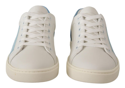 Dolce & Gabbana White Blue Leather Low Top Sneakers Shoes Dolce & Gabbana
