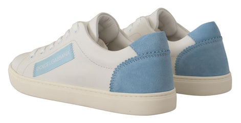 Dolce & Gabbana White Blue Leather Low Top Sneakers Shoes Dolce & Gabbana
