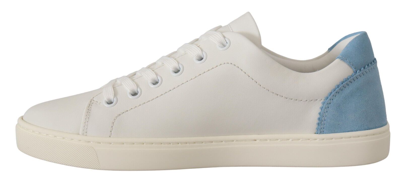 Dolce & Gabbana White Blue Leather Low Top Sneakers Shoes Dolce & Gabbana