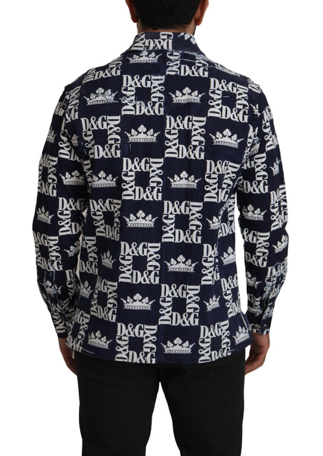 Dolce & Gabbana Blue Denim Stretch DG Crown Logo Casual Shirt Dolce & Gabbana