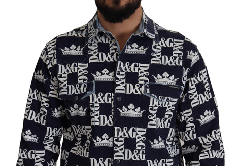 Dolce & Gabbana Blue Denim Stretch DG Crown Logo Casual Shirt Dolce & Gabbana