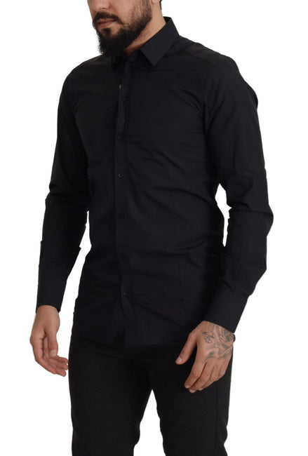 Dolce & Gabbana Black Cotton GOLD Slim Fit Dress Shirt Dolce & Gabbana