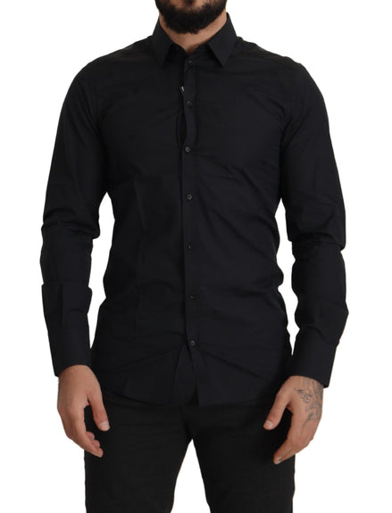 Dolce & Gabbana Black Cotton GOLD Slim Fit Dress Shirt Dolce & Gabbana
