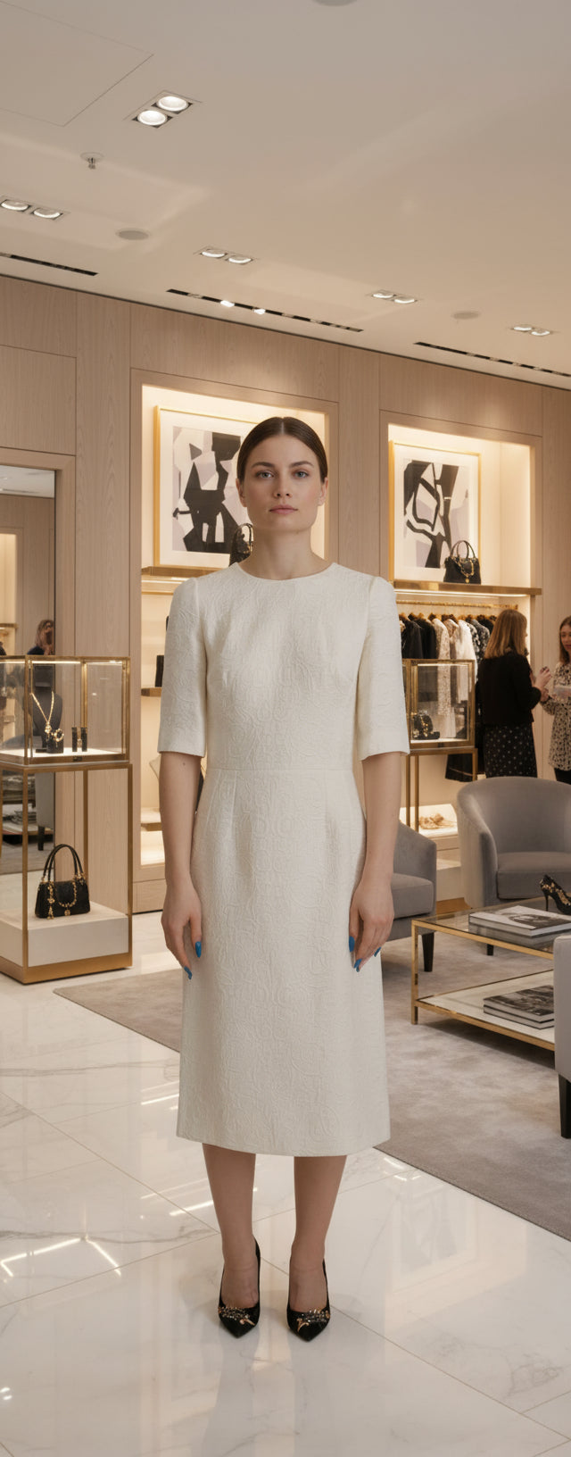 Dolce & Gabbana White Jaquard Midi Floral Sheath Brocade Dress Dolce & Gabbana