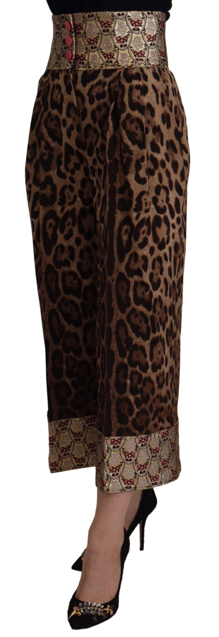 Dolce & Gabbana Brown Leopard Gold Jacquard High Waist Pants Dolce & Gabbana