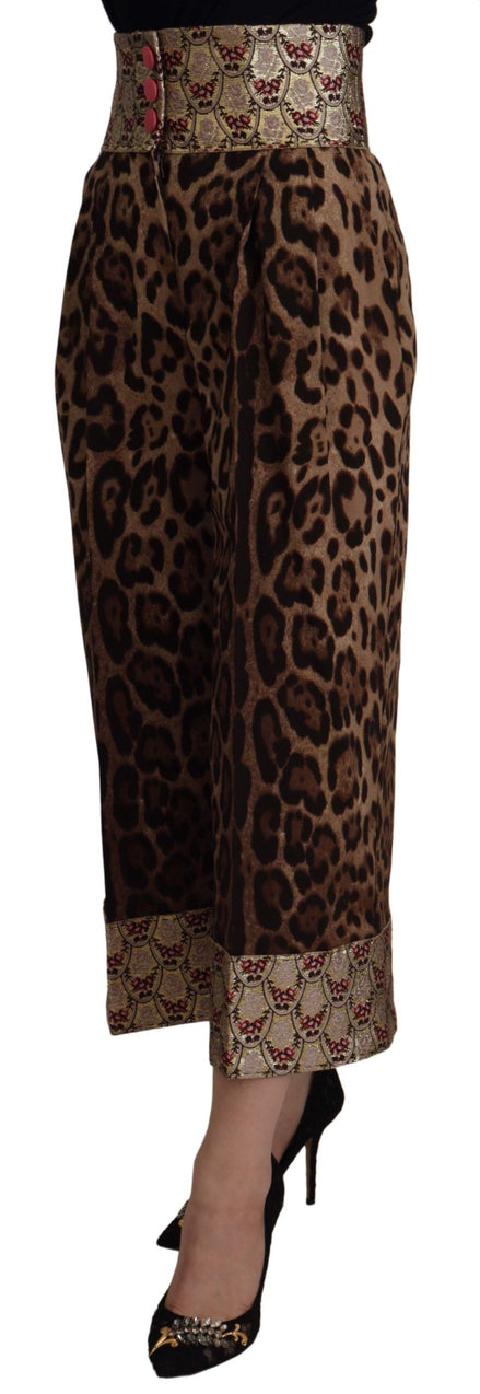 Dolce & Gabbana Brown Leopard Gold Jacquard High Waist Pants Dolce & Gabbana