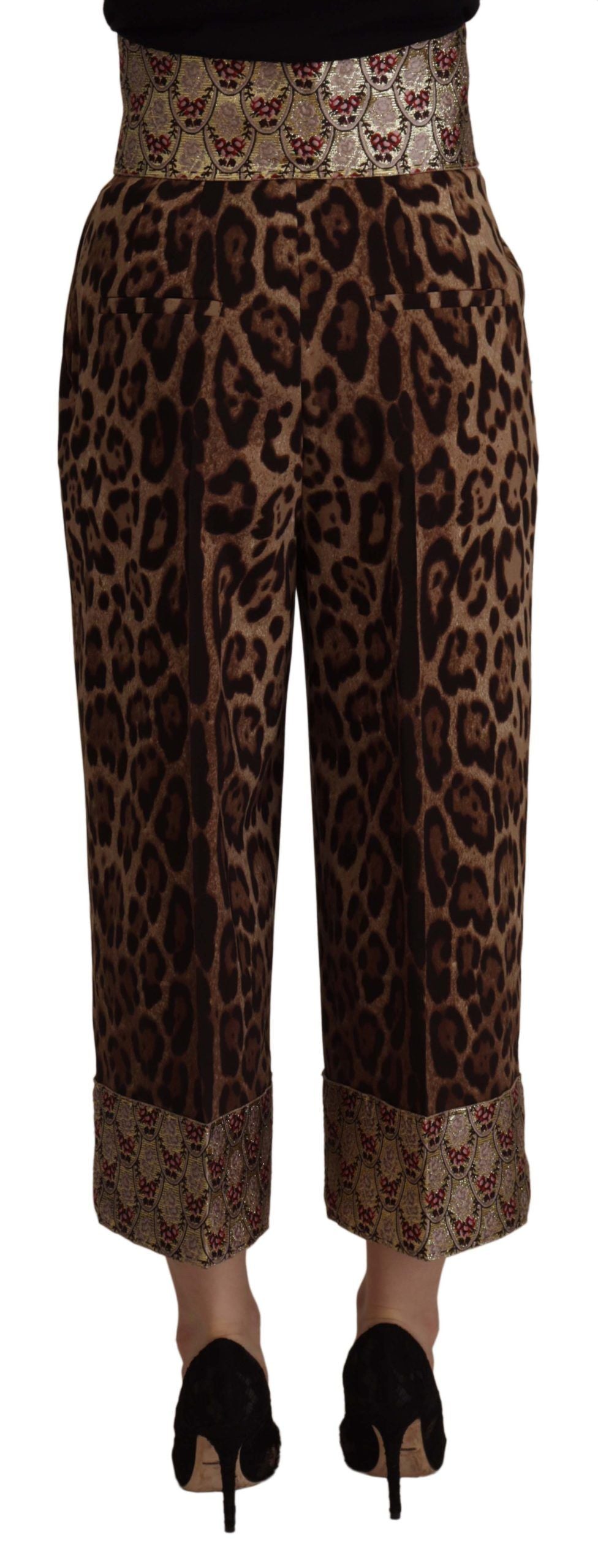 Dolce & Gabbana Brown Leopard Gold Jacquard High Waist Pants Dolce & Gabbana