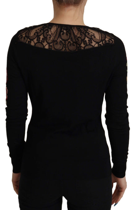 Dolce & Gabbana Black Lace Angel Roses Cardigan Sweater Dolce & Gabbana