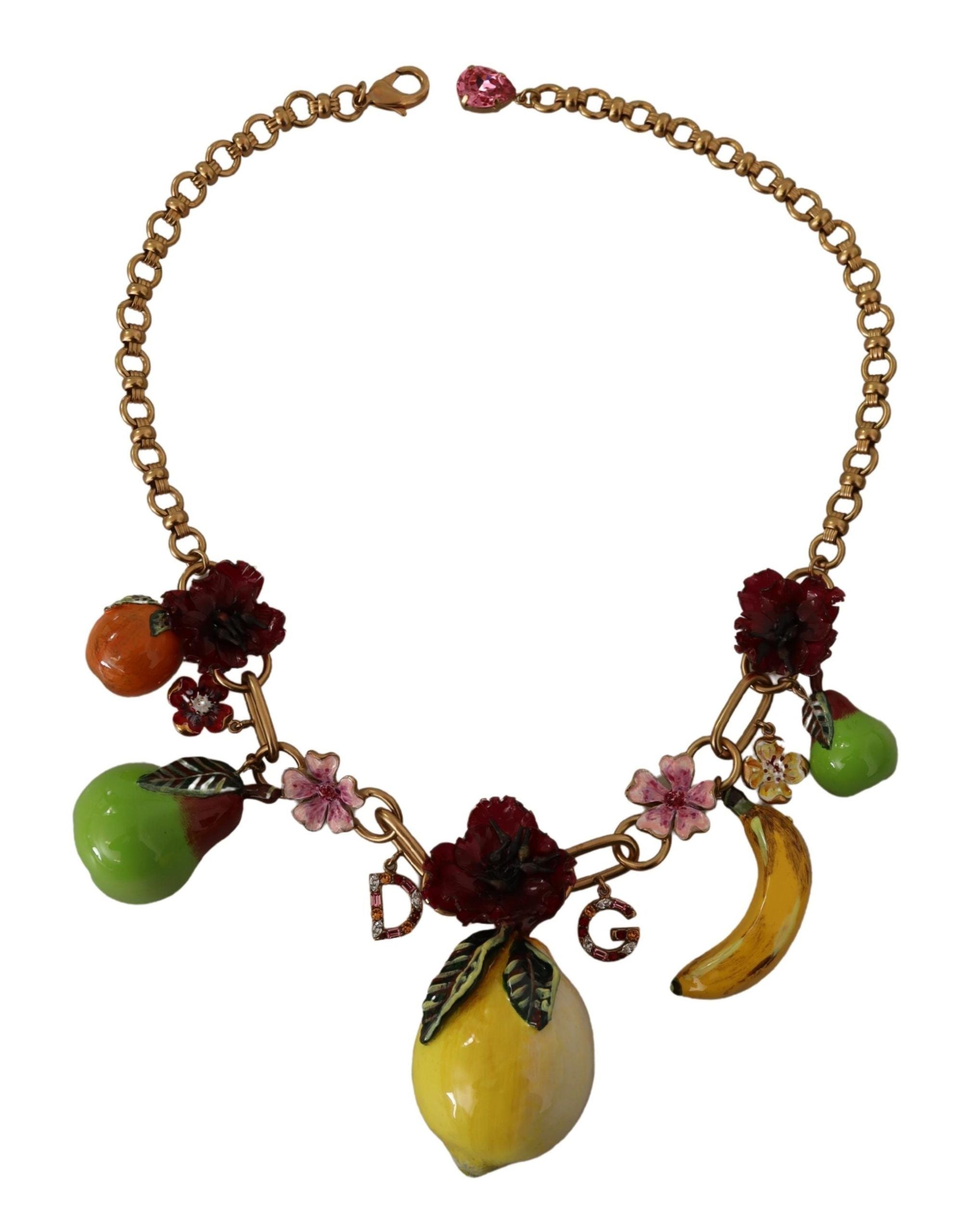 Dolce & Gabbana Gold Brass Sicily Fruits Roses Statement Necklace Dolce & Gabbana
