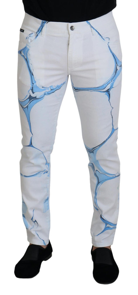Dolce & Gabbana White Blue Denim Cotton Jeans Stretch Skinny Fit Pant Dolce & Gabbana