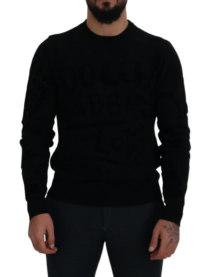 Dolce & Gabbana Black Wool Logo Pattern Crewneck Pullover Sweater Dolce & Gabbana