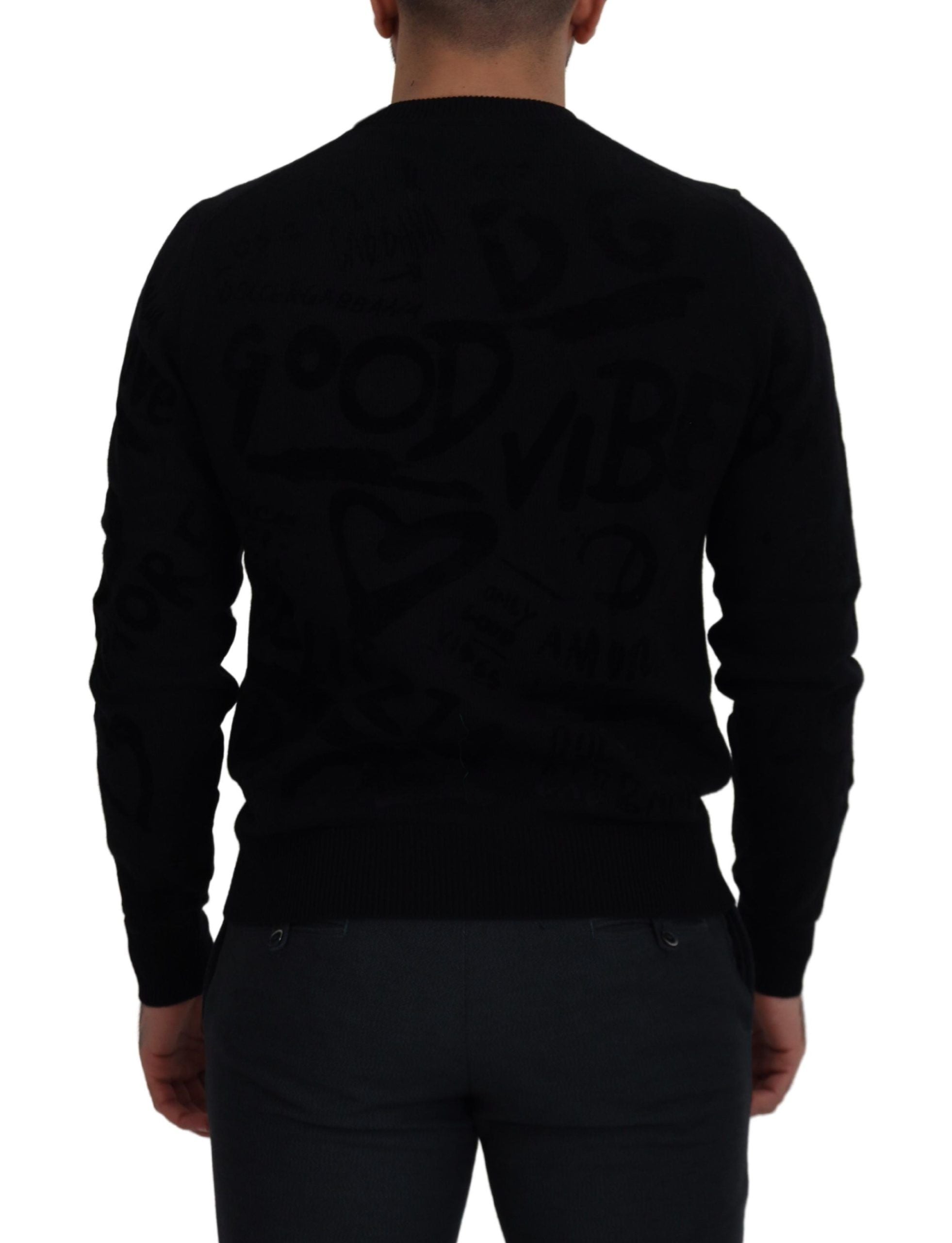 Dolce & Gabbana Black Wool Logo Pattern Crewneck Pullover Sweater Dolce & Gabbana
