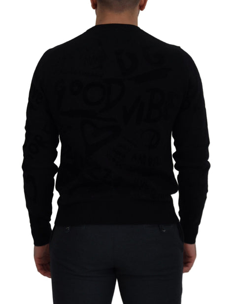 Dolce & Gabbana Black Wool Logo Pattern Crewneck Pullover Sweater Dolce & Gabbana