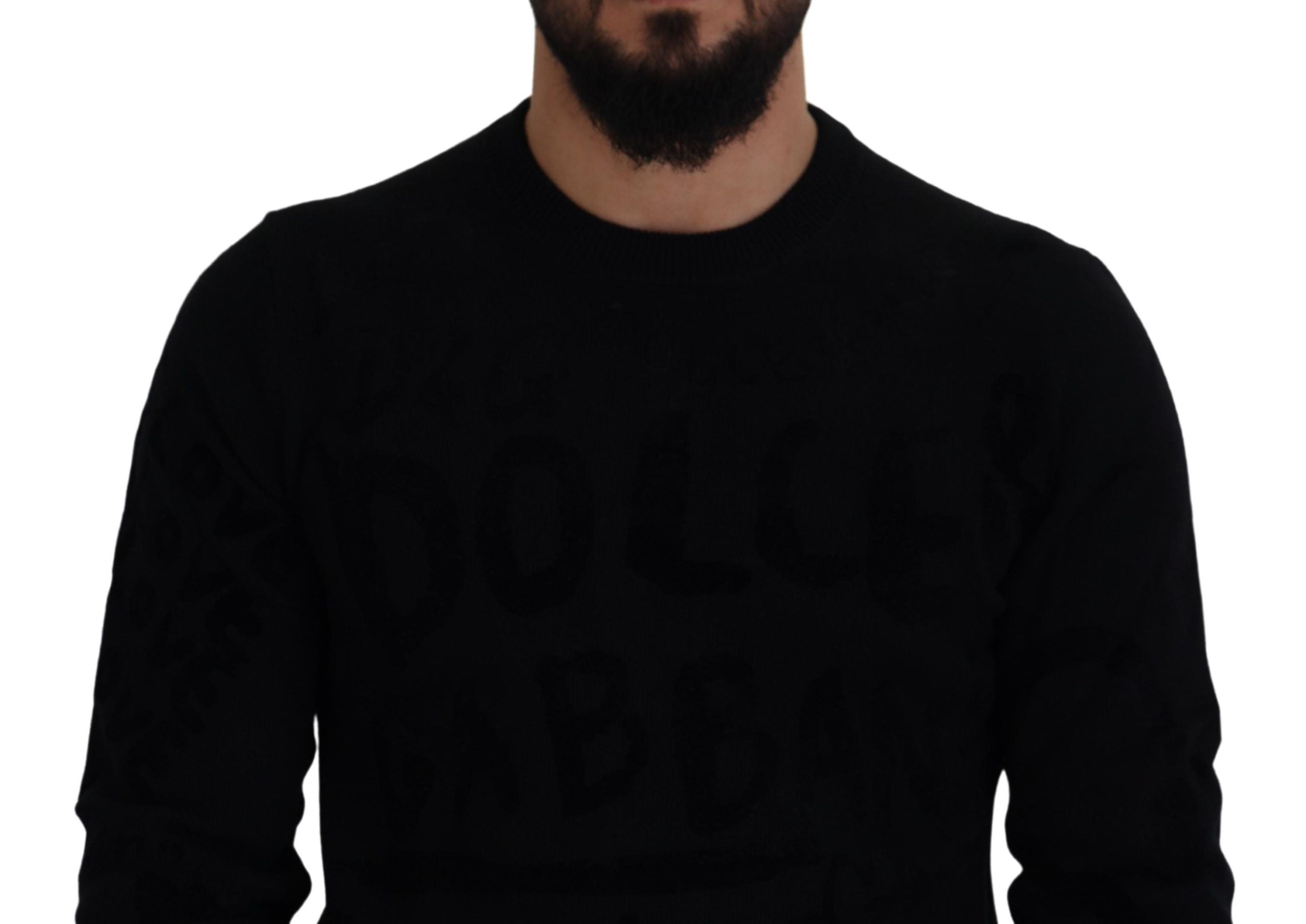 Dolce & Gabbana Black Wool Logo Pattern Crewneck Pullover Sweater Dolce & Gabbana
