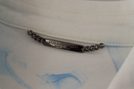Dolce & Gabbana White Cotton Logo Embroidery Denim Jacket Dolce & Gabbana