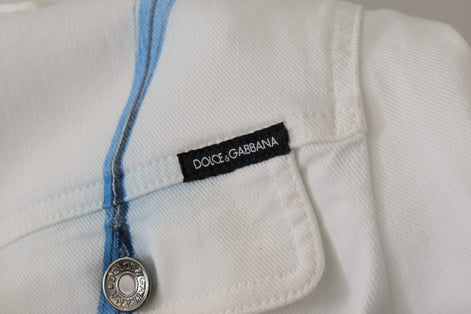 Dolce & Gabbana White Cotton Logo Embroidery Denim Jacket Dolce & Gabbana