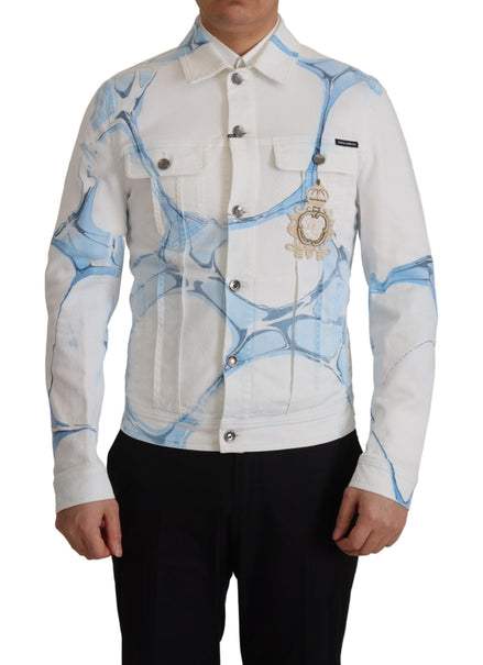 Dolce & Gabbana White Cotton Logo Embroidery Denim Jacket Dolce & Gabbana