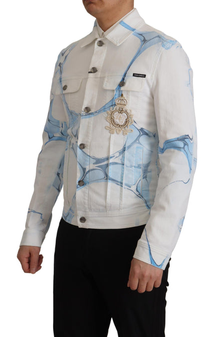 Dolce & Gabbana White Cotton Logo Embroidery Denim Jacket Dolce & Gabbana