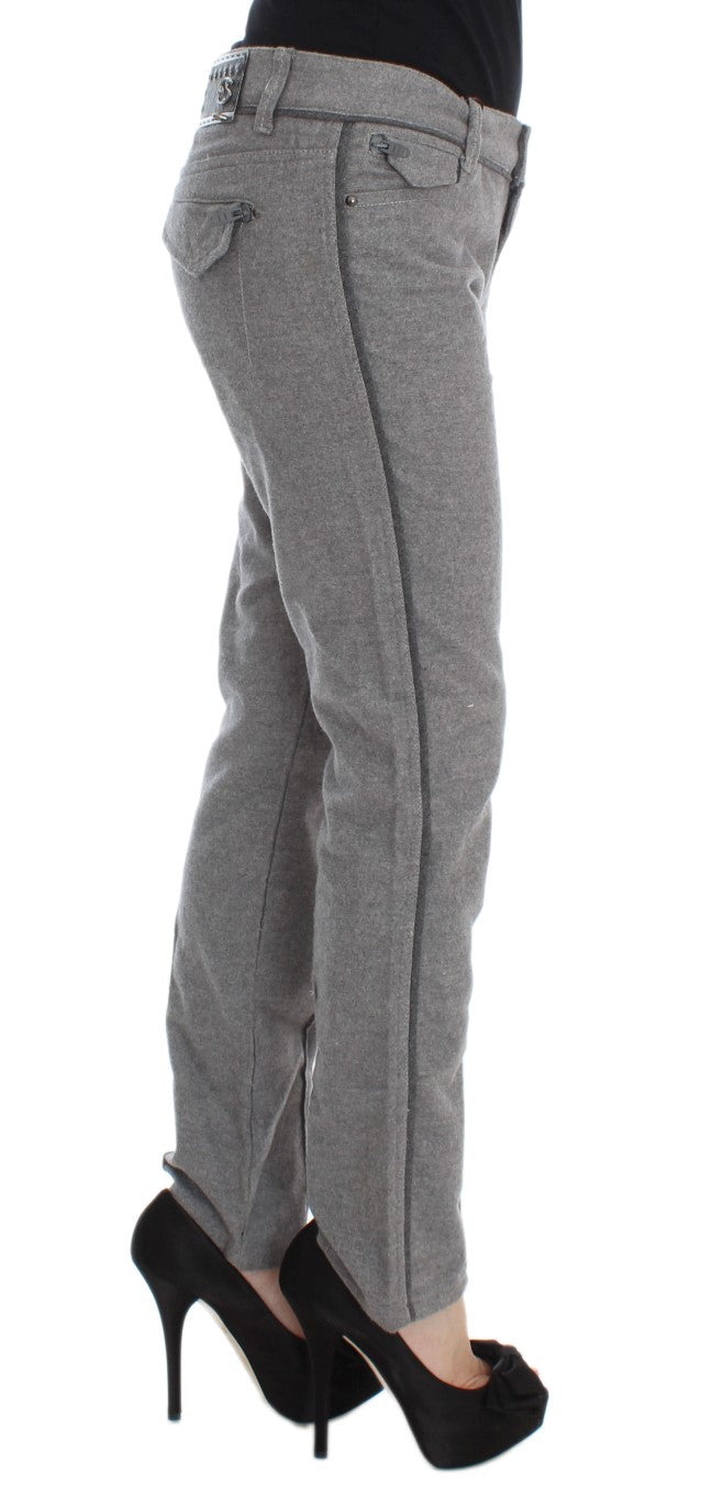 Ermanno Scervino Gray Cotton Straight Fit Casual Pants Ermanno Scervino