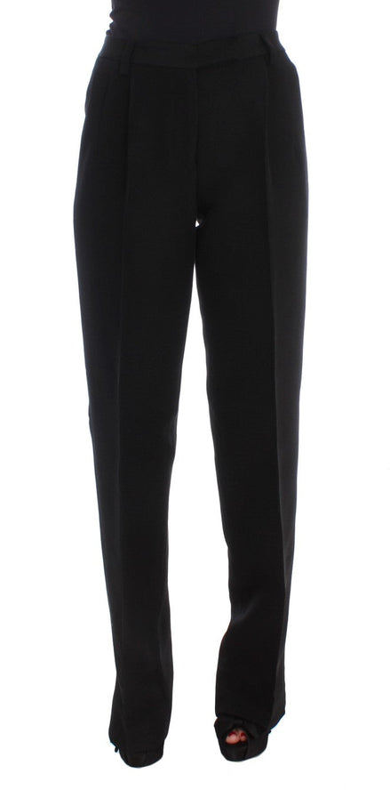 Ermanno Scervino Black Striped Cotton Blend Wide Legs Pants Ermanno Scervino