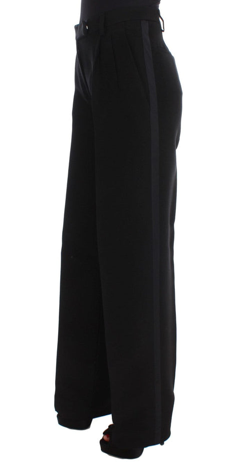 Ermanno Scervino Black Striped Cotton Blend Wide Legs Pants Ermanno Scervino