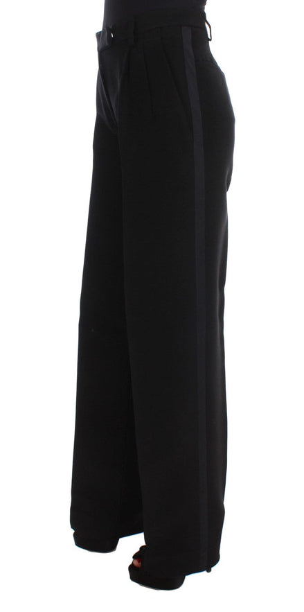 Ermanno Scervino Black Striped Cotton Blend Wide Legs Pants Ermanno Scervino