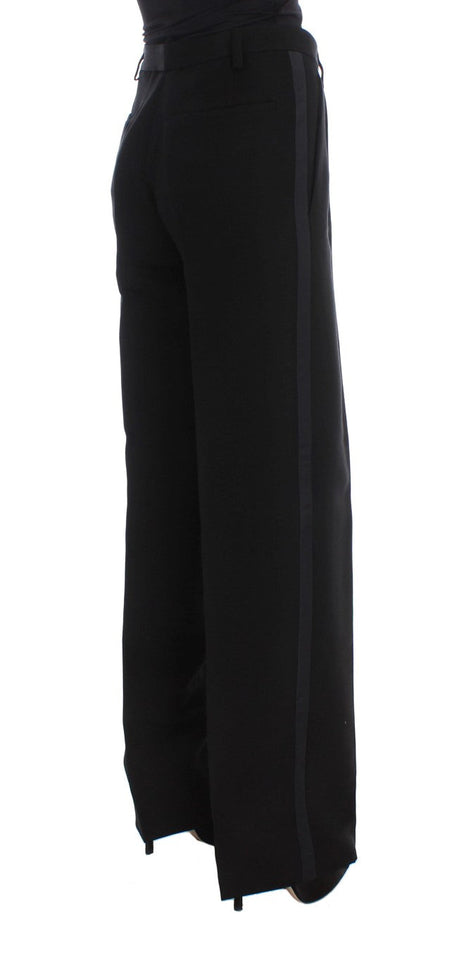 Ermanno Scervino Black Striped Cotton Blend Wide Legs Pants Ermanno Scervino