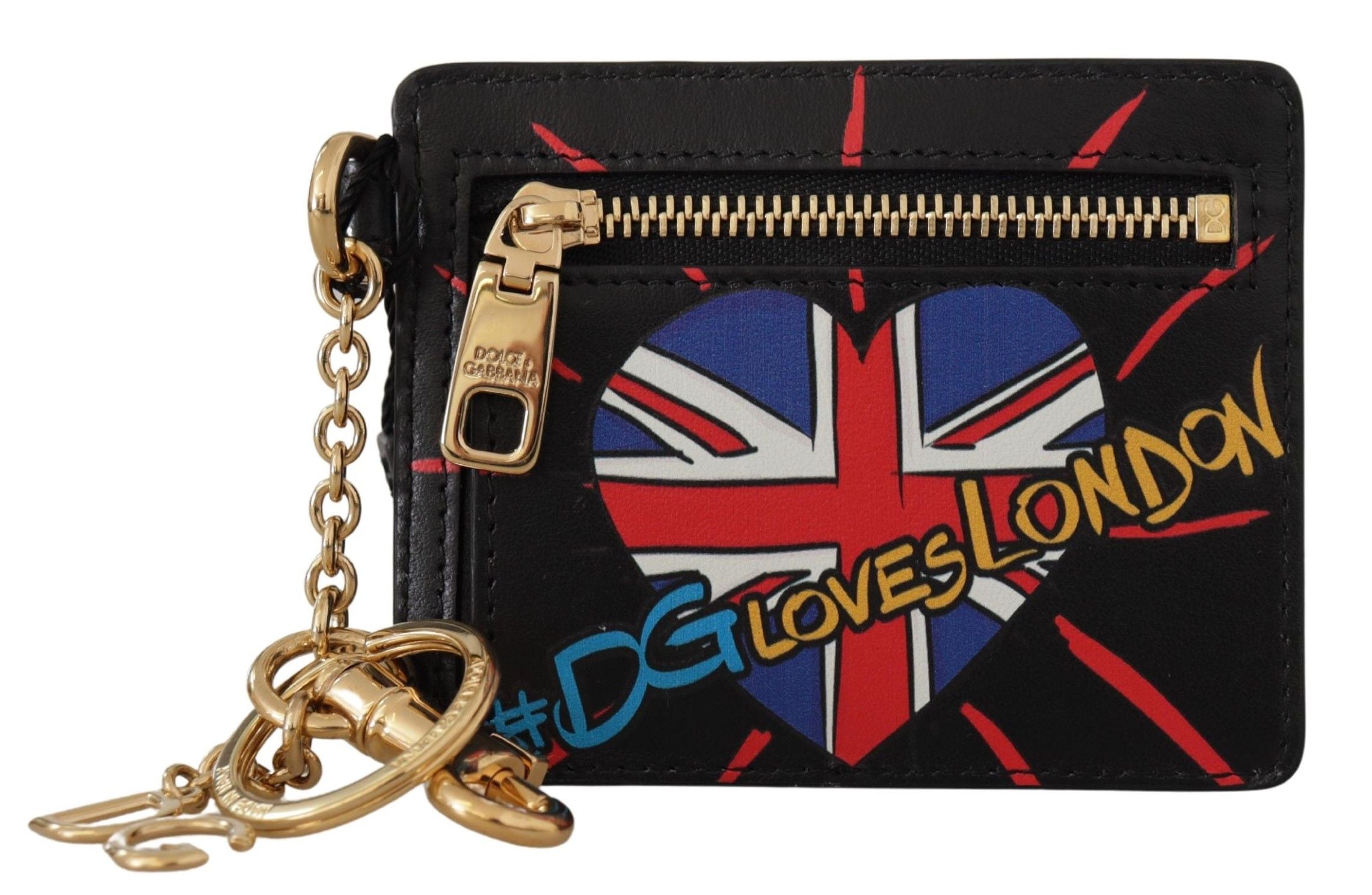 Dolce & Gabbana Black Leather #DGLovesLondon Keyring Cardholder Coin Case Dolce & Gabbana