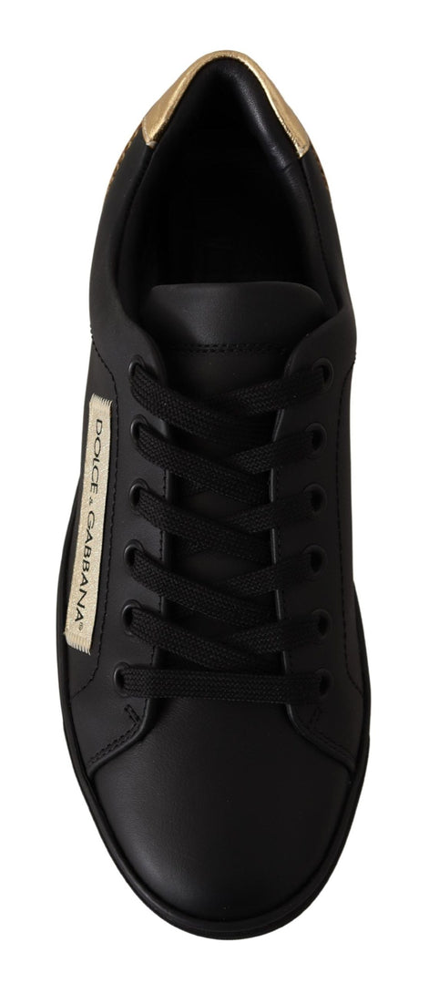 Dolce & Gabbana Black Gold Leather Low Top Sneakers Womens Shoes Dolce & Gabbana