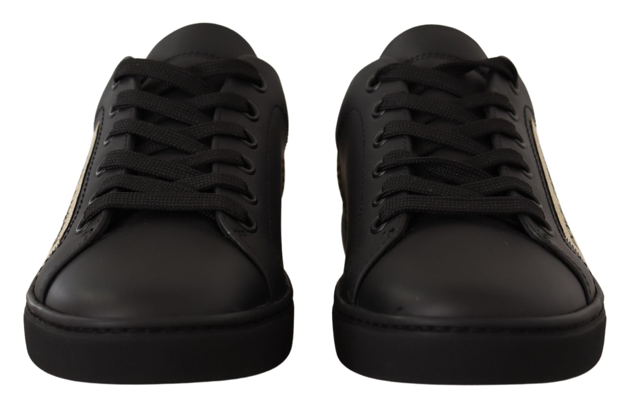 Dolce & Gabbana Black Gold Leather Low Top Sneakers Womens Shoes Dolce & Gabbana