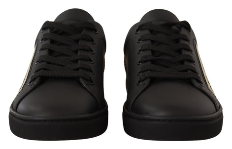 Dolce & Gabbana Black Gold Leather Low Top Sneakers Womens Shoes Dolce & Gabbana