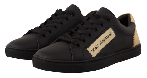 Dolce & Gabbana Black Gold Leather Low Top Sneakers Womens Shoes Dolce & Gabbana