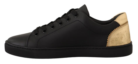 Dolce & Gabbana Black Gold Leather Low Top Sneakers Womens Shoes Dolce & Gabbana
